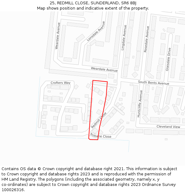 25, REDMILL CLOSE, SUNDERLAND, SR6 8BJ: Location map and indicative extent of plot