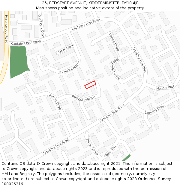 25, REDSTART AVENUE, KIDDERMINSTER, DY10 4JR: Location map and indicative extent of plot