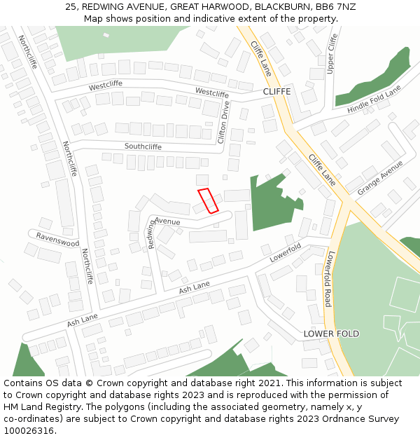 25, REDWING AVENUE, GREAT HARWOOD, BLACKBURN, BB6 7NZ: Location map and indicative extent of plot