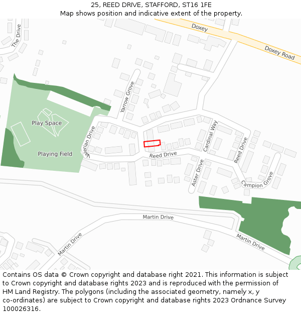25, REED DRIVE, STAFFORD, ST16 1FE: Location map and indicative extent of plot