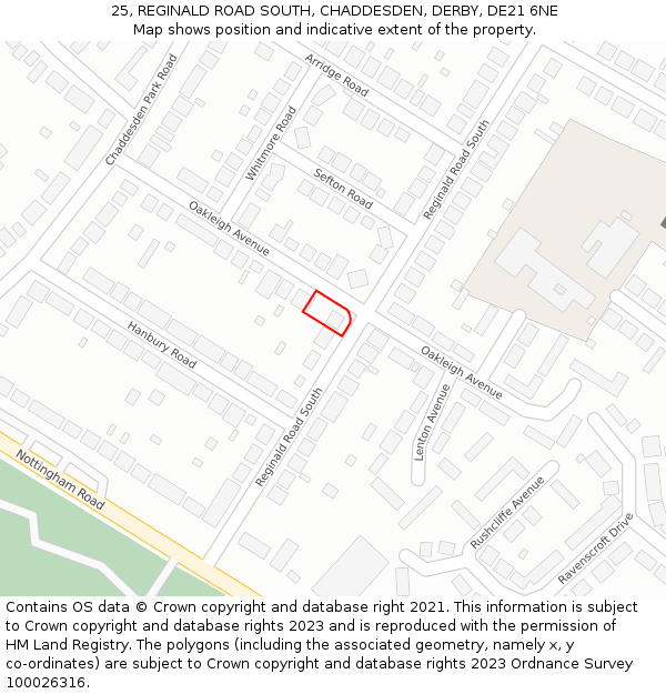 25, REGINALD ROAD SOUTH, CHADDESDEN, DERBY, DE21 6NE: Location map and indicative extent of plot
