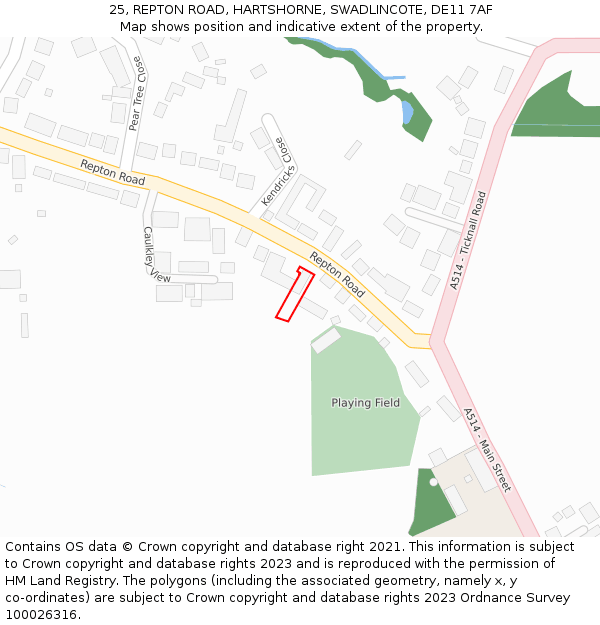 25, REPTON ROAD, HARTSHORNE, SWADLINCOTE, DE11 7AF: Location map and indicative extent of plot