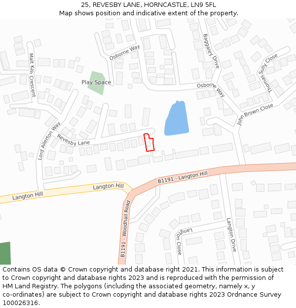 25, REVESBY LANE, HORNCASTLE, LN9 5FL: Location map and indicative extent of plot