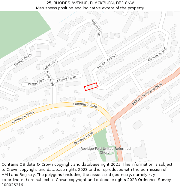 25, RHODES AVENUE, BLACKBURN, BB1 8NW: Location map and indicative extent of plot