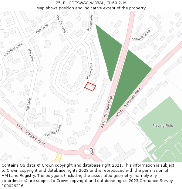 25, RHODESWAY, WIRRAL, CH60 2UA: Location map and indicative extent of plot