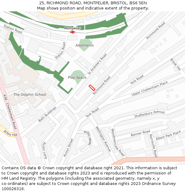 25, RICHMOND ROAD, MONTPELIER, BRISTOL, BS6 5EN: Location map and indicative extent of plot