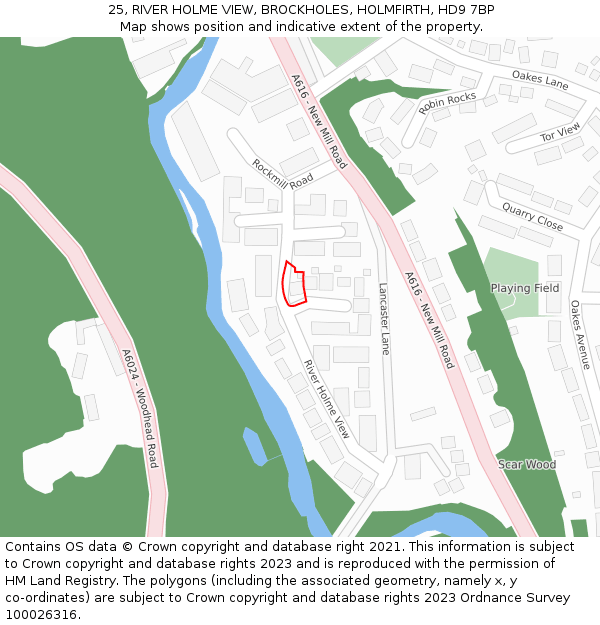25, RIVER HOLME VIEW, BROCKHOLES, HOLMFIRTH, HD9 7BP: Location map and indicative extent of plot
