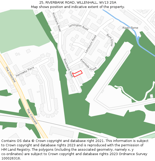 25, RIVERBANK ROAD, WILLENHALL, WV13 2SA: Location map and indicative extent of plot