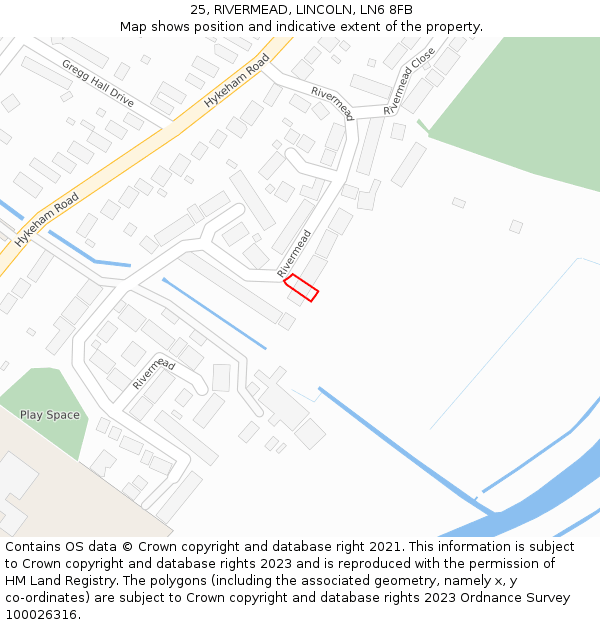 25, RIVERMEAD, LINCOLN, LN6 8FB: Location map and indicative extent of plot