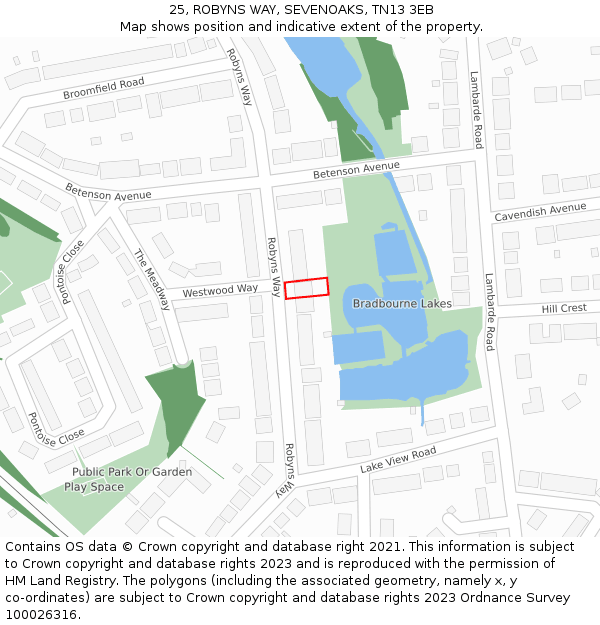 25, ROBYNS WAY, SEVENOAKS, TN13 3EB: Location map and indicative extent of plot