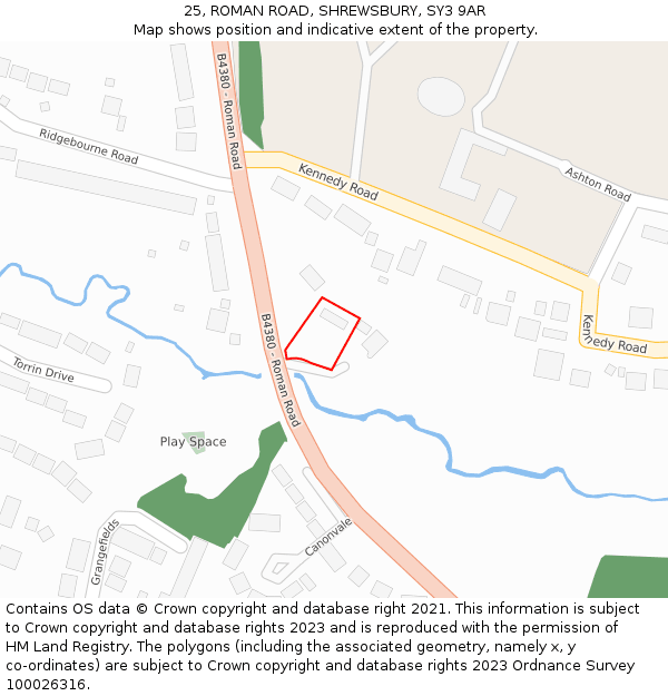25, ROMAN ROAD, SHREWSBURY, SY3 9AR: Location map and indicative extent of plot