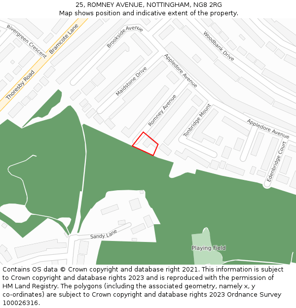 25, ROMNEY AVENUE, NOTTINGHAM, NG8 2RG: Location map and indicative extent of plot