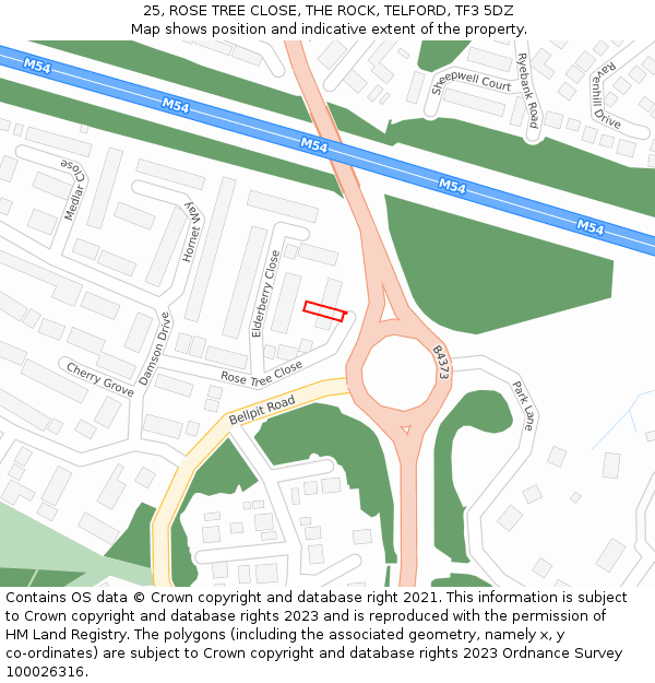 25, ROSE TREE CLOSE, THE ROCK, TELFORD, TF3 5DZ: Location map and indicative extent of plot