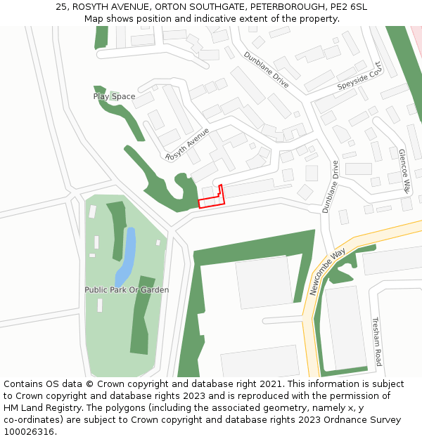 25, ROSYTH AVENUE, ORTON SOUTHGATE, PETERBOROUGH, PE2 6SL: Location map and indicative extent of plot