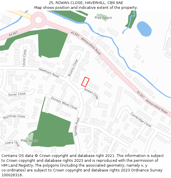 25, ROWAN CLOSE, HAVERHILL, CB9 9AE: Location map and indicative extent of plot