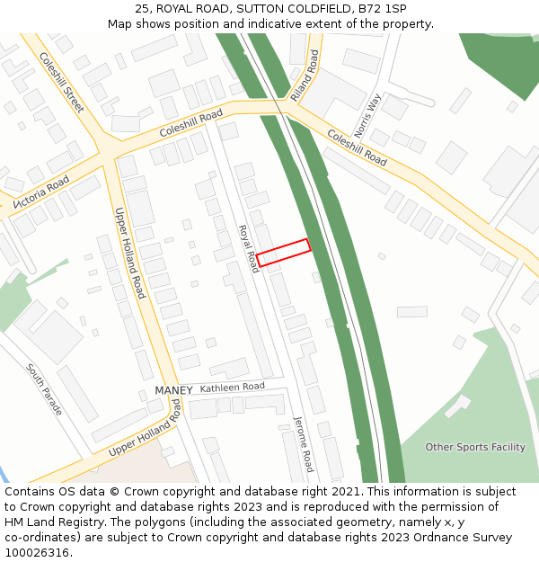 25, ROYAL ROAD, SUTTON COLDFIELD, B72 1SP: Location map and indicative extent of plot