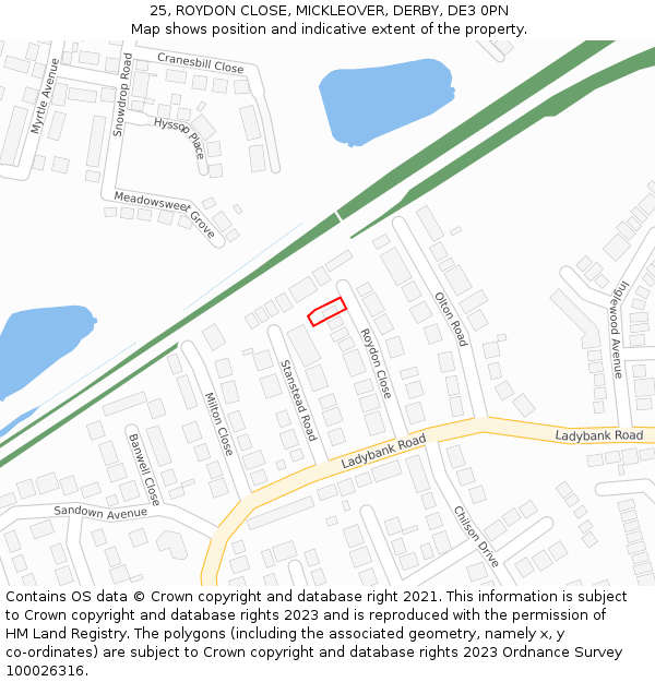 25, ROYDON CLOSE, MICKLEOVER, DERBY, DE3 0PN: Location map and indicative extent of plot