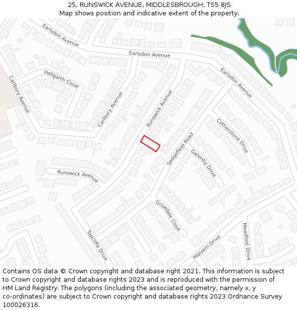 25, RUNSWICK AVENUE, MIDDLESBROUGH, TS5 8JS: Location map and indicative extent of plot