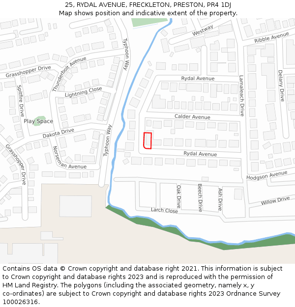 25, RYDAL AVENUE, FRECKLETON, PRESTON, PR4 1DJ: Location map and indicative extent of plot