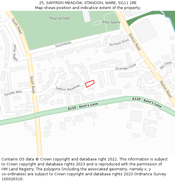 25, SAFFRON MEADOW, STANDON, WARE, SG11 1RE: Location map and indicative extent of plot