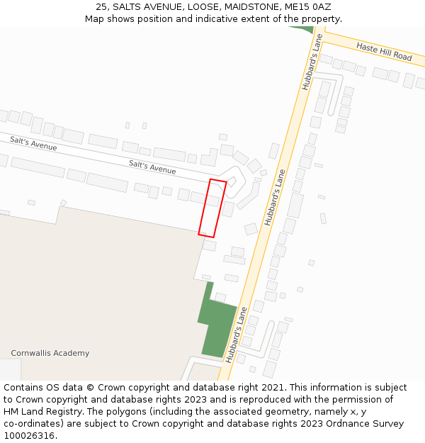 25, SALTS AVENUE, LOOSE, MAIDSTONE, ME15 0AZ: Location map and indicative extent of plot