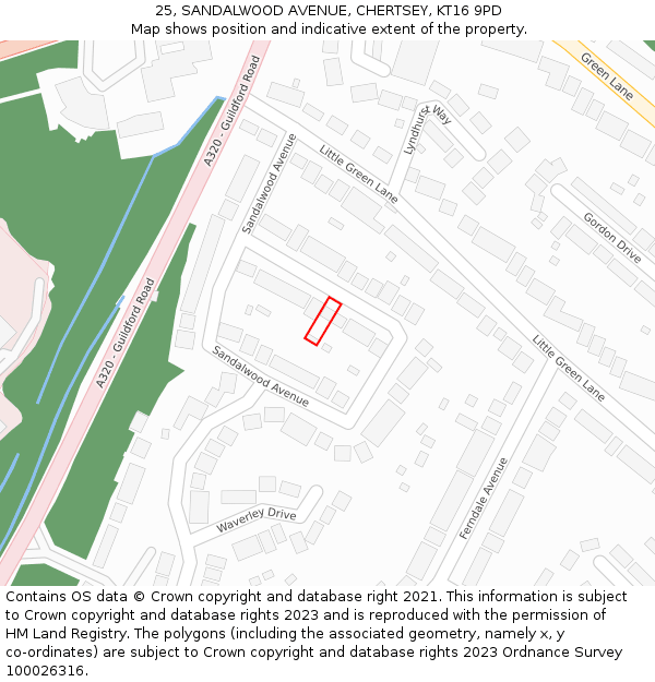 25, SANDALWOOD AVENUE, CHERTSEY, KT16 9PD: Location map and indicative extent of plot