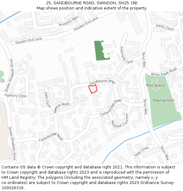 25, SANDBOURNE ROAD, SWINDON, SN25 1RE: Location map and indicative extent of plot