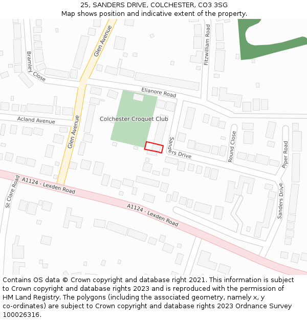25, SANDERS DRIVE, COLCHESTER, CO3 3SG: Location map and indicative extent of plot