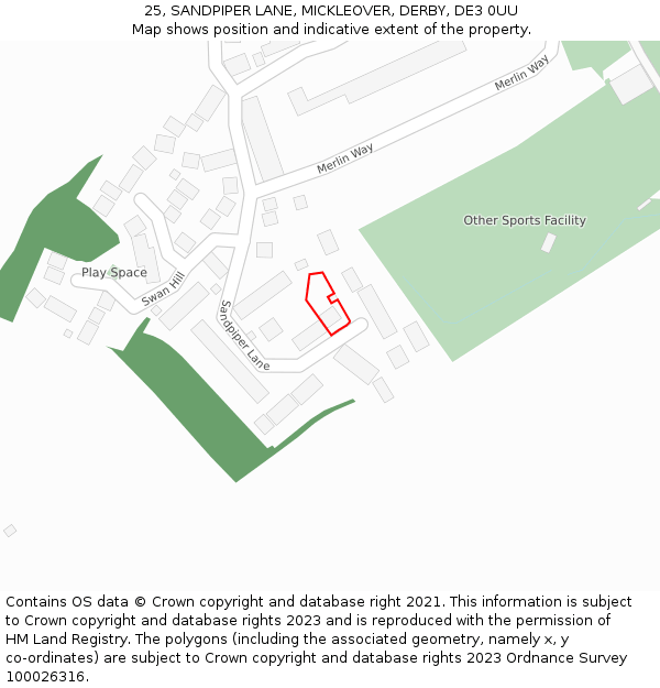 25, SANDPIPER LANE, MICKLEOVER, DERBY, DE3 0UU: Location map and indicative extent of plot