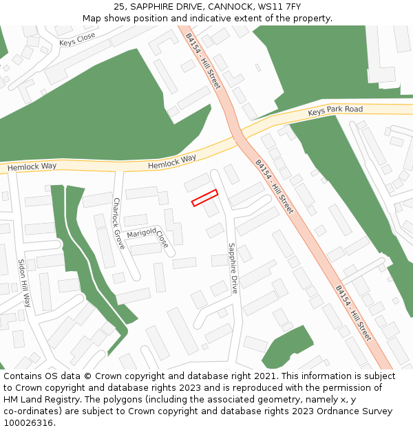 25, SAPPHIRE DRIVE, CANNOCK, WS11 7FY: Location map and indicative extent of plot