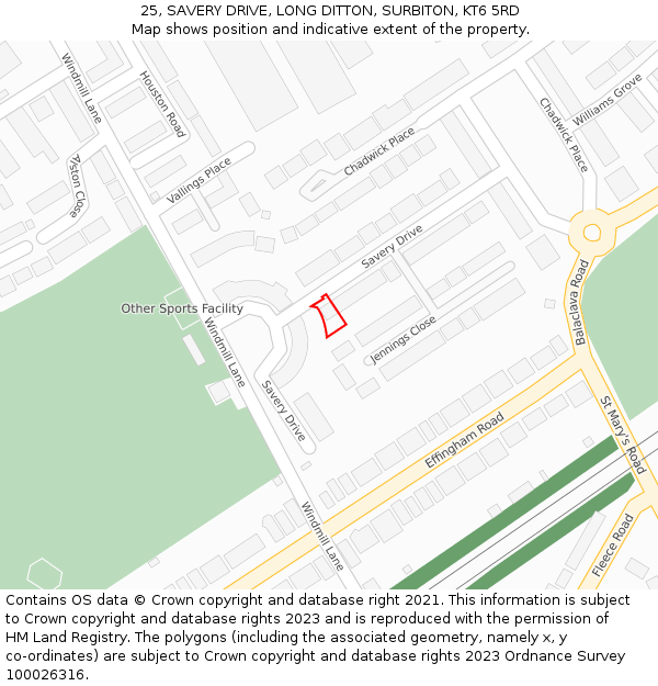 25, SAVERY DRIVE, LONG DITTON, SURBITON, KT6 5RD: Location map and indicative extent of plot