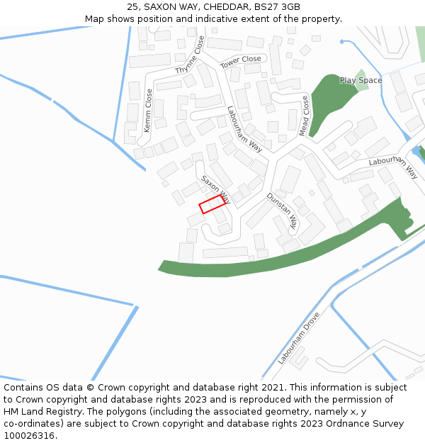 25, SAXON WAY, CHEDDAR, BS27 3GB: Location map and indicative extent of plot