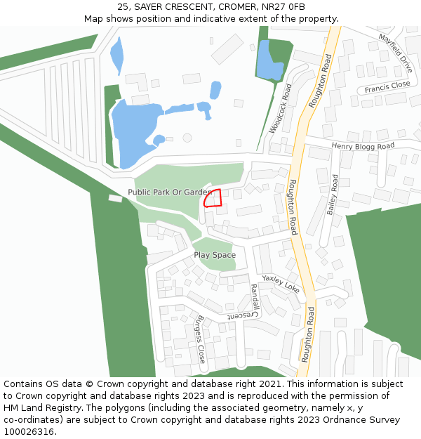 25, SAYER CRESCENT, CROMER, NR27 0FB: Location map and indicative extent of plot