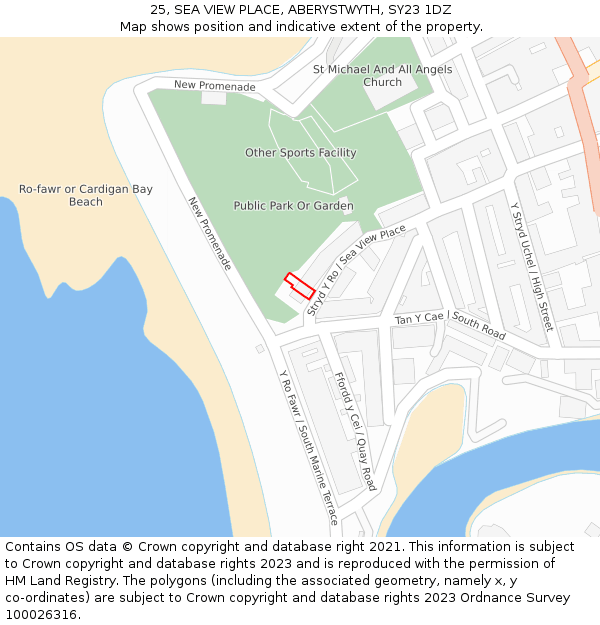 25, SEA VIEW PLACE, ABERYSTWYTH, SY23 1DZ: Location map and indicative extent of plot