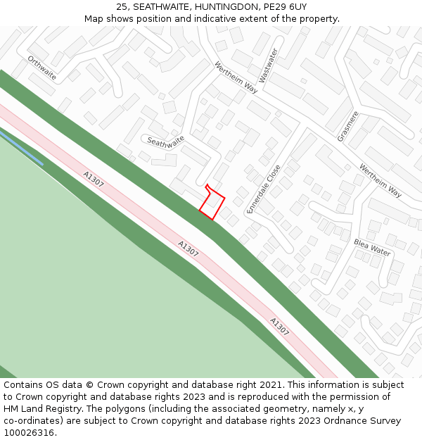 25, SEATHWAITE, HUNTINGDON, PE29 6UY: Location map and indicative extent of plot