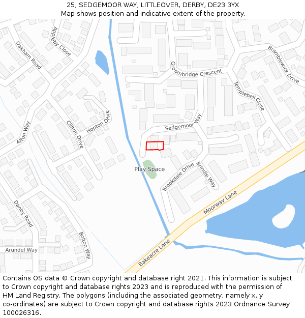 25, SEDGEMOOR WAY, LITTLEOVER, DERBY, DE23 3YX: Location map and indicative extent of plot