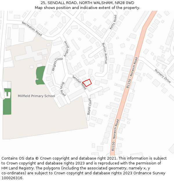 25, SENDALL ROAD, NORTH WALSHAM, NR28 0WD: Location map and indicative extent of plot
