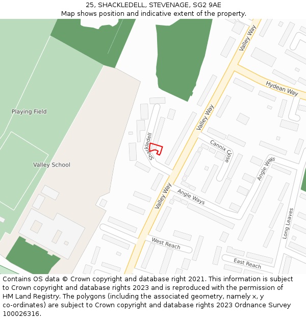 25, SHACKLEDELL, STEVENAGE, SG2 9AE: Location map and indicative extent of plot