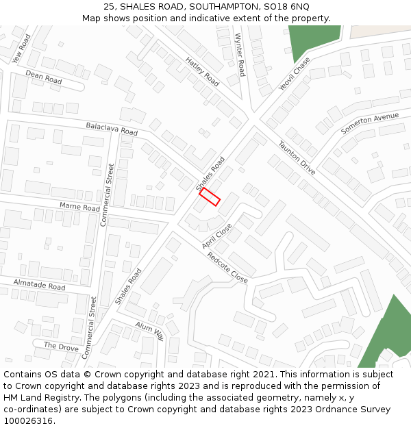 25, SHALES ROAD, SOUTHAMPTON, SO18 6NQ: Location map and indicative extent of plot