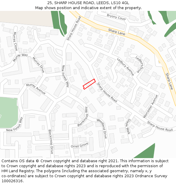 25, SHARP HOUSE ROAD, LEEDS, LS10 4GL: Location map and indicative extent of plot