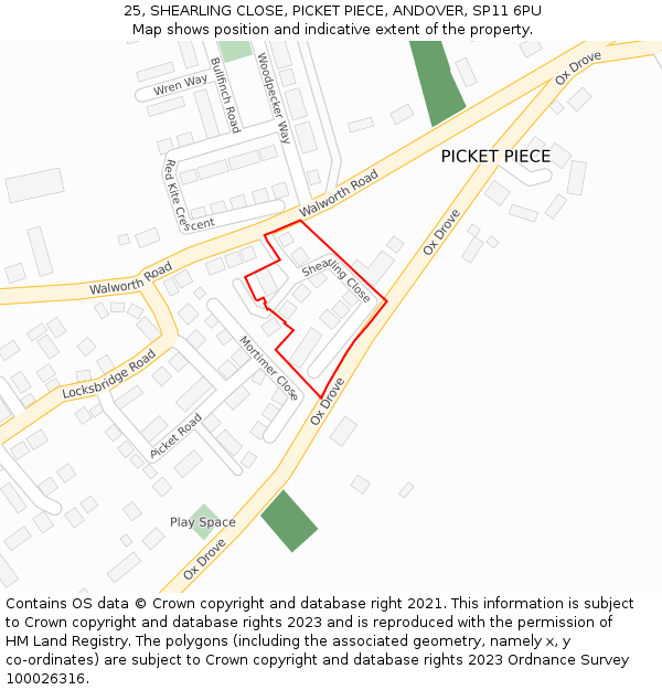 25, SHEARLING CLOSE, PICKET PIECE, ANDOVER, SP11 6PU: Location map and indicative extent of plot