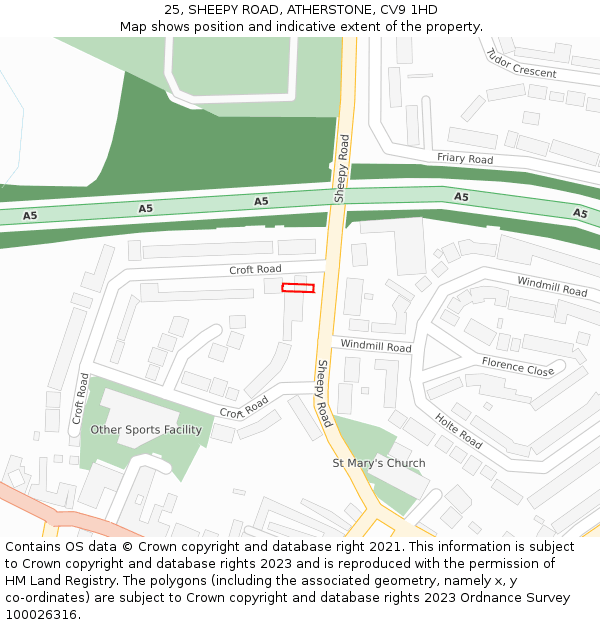 25, SHEEPY ROAD, ATHERSTONE, CV9 1HD: Location map and indicative extent of plot