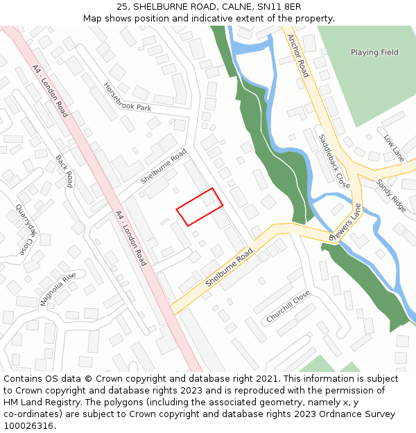 25, SHELBURNE ROAD, CALNE, SN11 8ER: Location map and indicative extent of plot