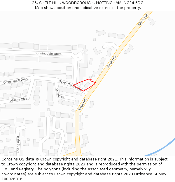 25, SHELT HILL, WOODBOROUGH, NOTTINGHAM, NG14 6DG: Location map and indicative extent of plot