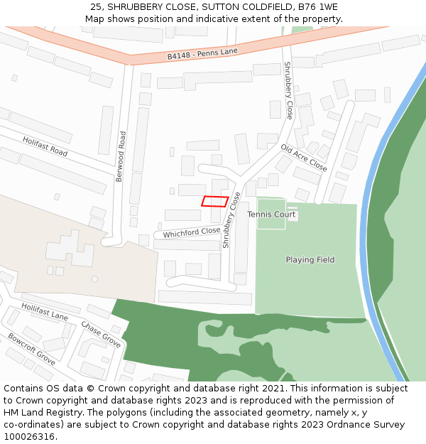 25, SHRUBBERY CLOSE, SUTTON COLDFIELD, B76 1WE: Location map and indicative extent of plot