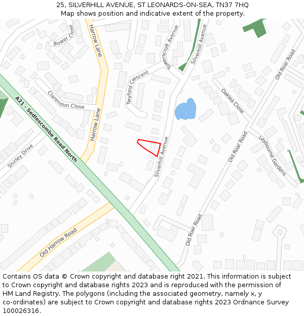 25, SILVERHILL AVENUE, ST LEONARDS-ON-SEA, TN37 7HQ: Location map and indicative extent of plot