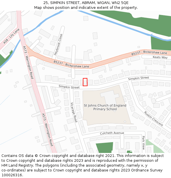 25, SIMPKIN STREET, ABRAM, WIGAN, WN2 5QE: Location map and indicative extent of plot