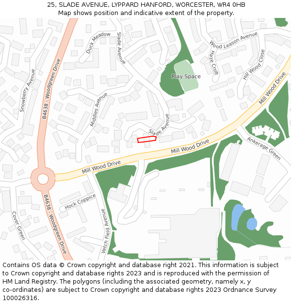 25, SLADE AVENUE, LYPPARD HANFORD, WORCESTER, WR4 0HB: Location map and indicative extent of plot