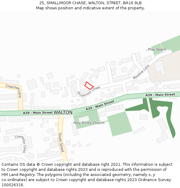 25, SMALLMOOR CHASE, WALTON, STREET, BA16 9LB: Location map and indicative extent of plot