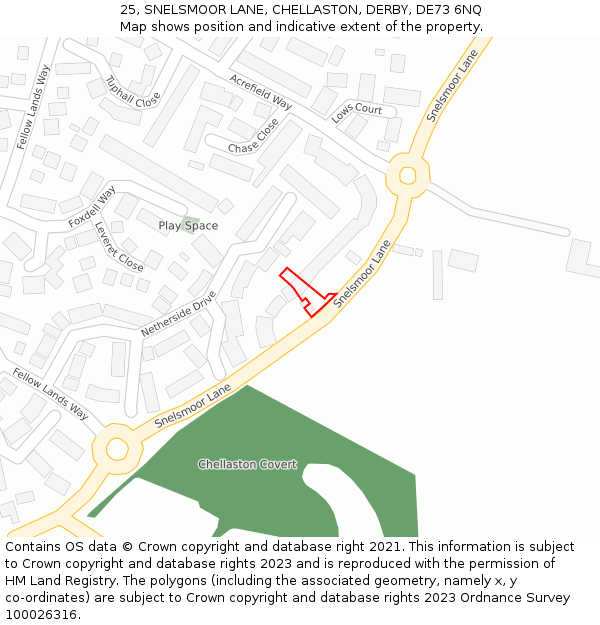 25, SNELSMOOR LANE, CHELLASTON, DERBY, DE73 6NQ: Location map and indicative extent of plot